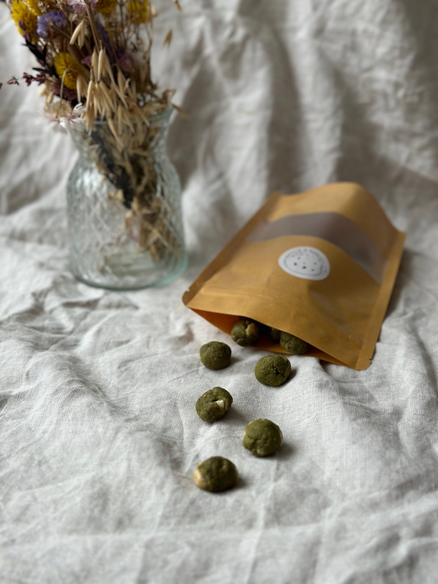 Mini Crunchy Matcha White Choc Chip Cookies